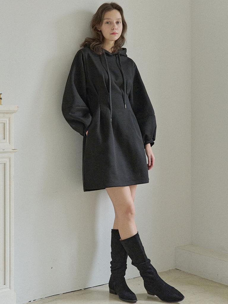 Avang Hood Fit And Flare Mini Dress - Black (Fleece)