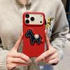 Red Embroidered Horse Leather Phone Case for Apple 17 Pro/iPhone 16, Large Hole, New Year Edition