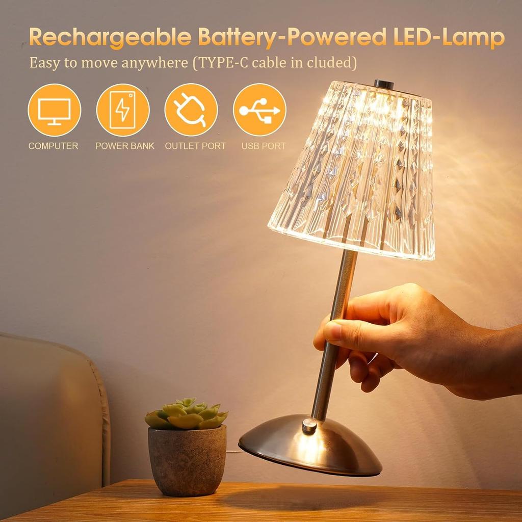 VABOO Table Lamp, Rechargeable, Cordless, Bedside Lamp, 3-Color Light, Stepless Dimming, Stylish Desk Lamp, Table Lamp, Freestanding Lamp, Ambient