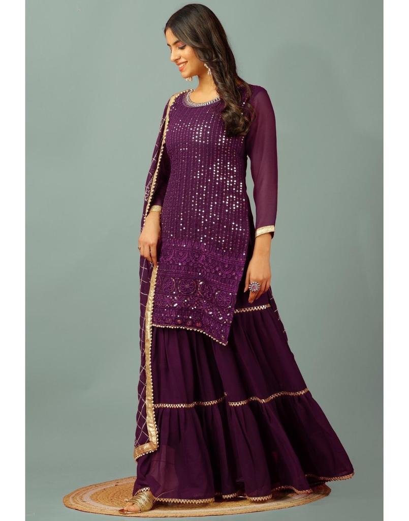 Indian Pakistani Sharara Kurta Dupatta Set Bollywood Top Tunic Kurti Salwar Kameez Punjabi Suit