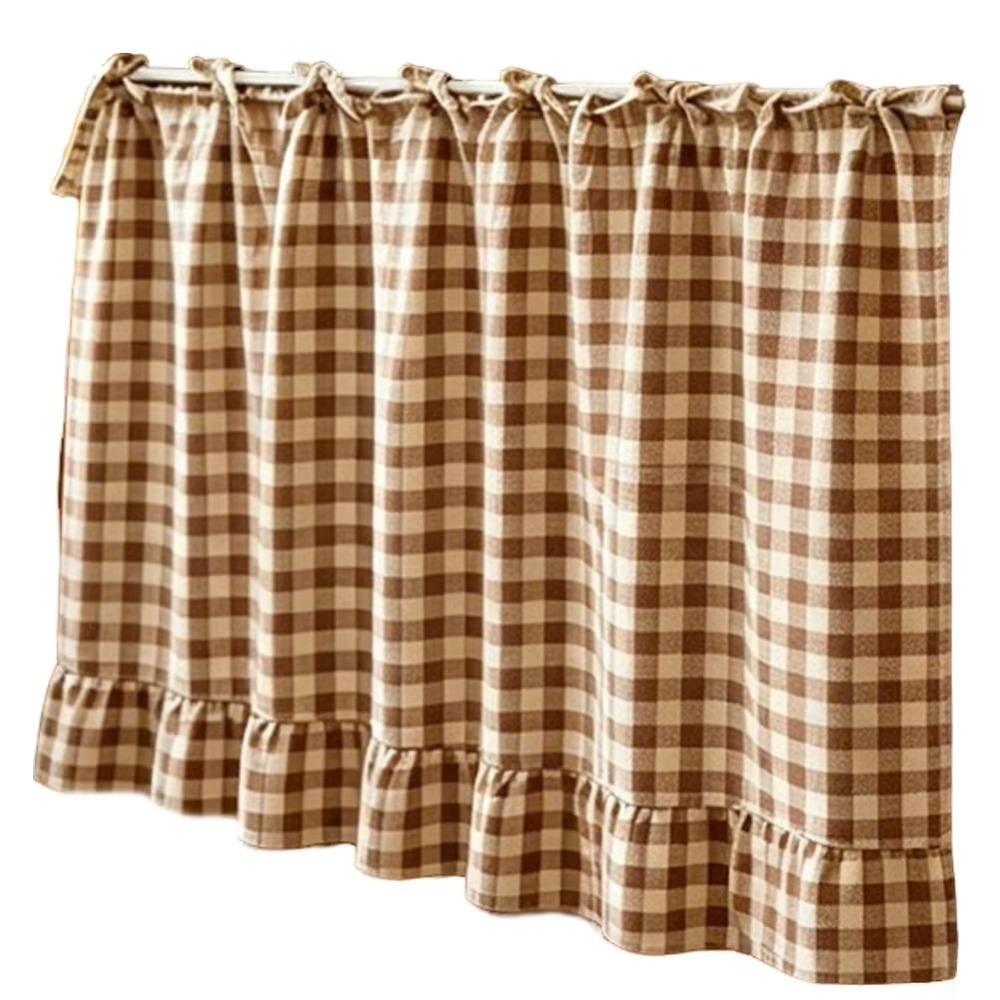 Ruffled Edge Farmhouse Plaid Kitchen Oven Skirt Cotton Privacy Partition Curtain  Porch