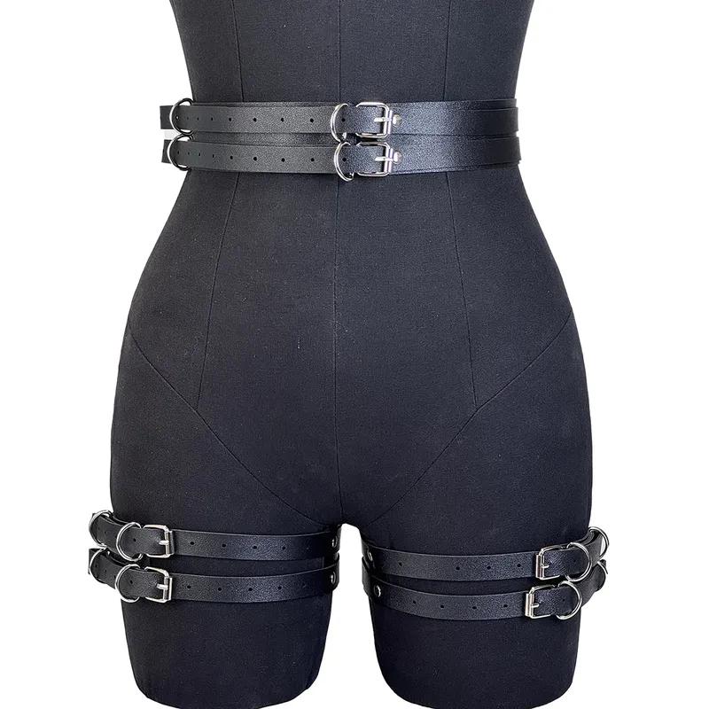 Women Sexy Leather Thigh Garter Belt Lingerie Leg Straps Bdsm Bondage Women Handcuffs Fetish Clothing Festival Rave Accessory