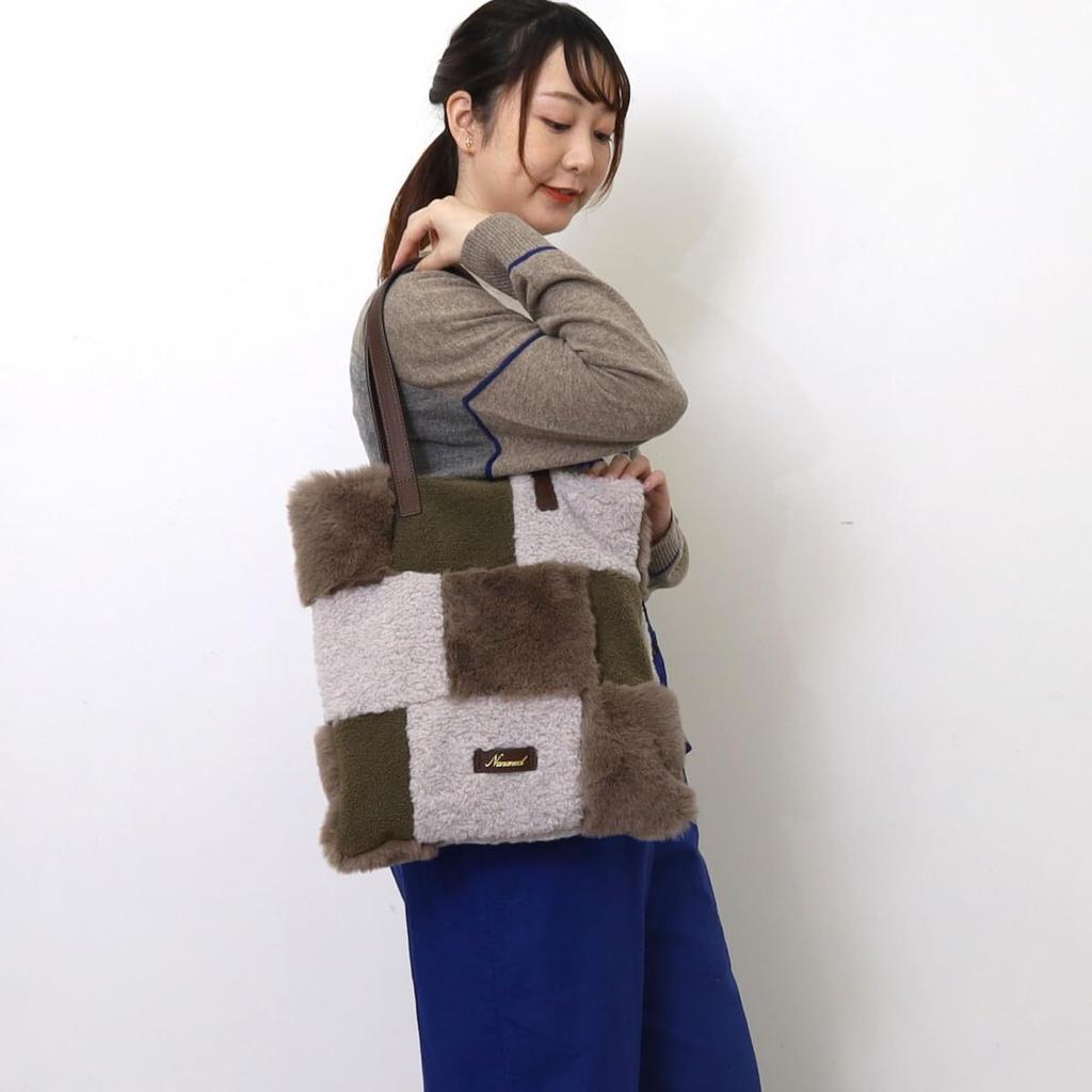 Nananoel pappy Eco-Fur Patchwork Tote BagA4 Size, Size 2553311016, Large Gray (391)