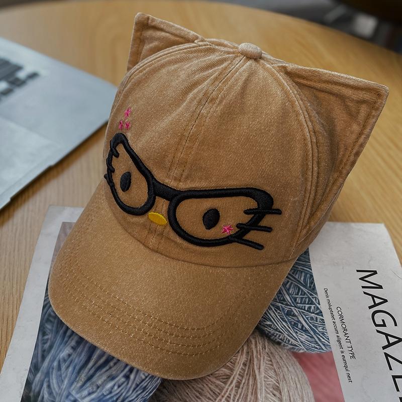 Cute Cartoon Glasses Cat-Eared Baseball Cap Women'S Four Seasons New Style Fashion Sweet Hat Must-Have Item For Poshoot