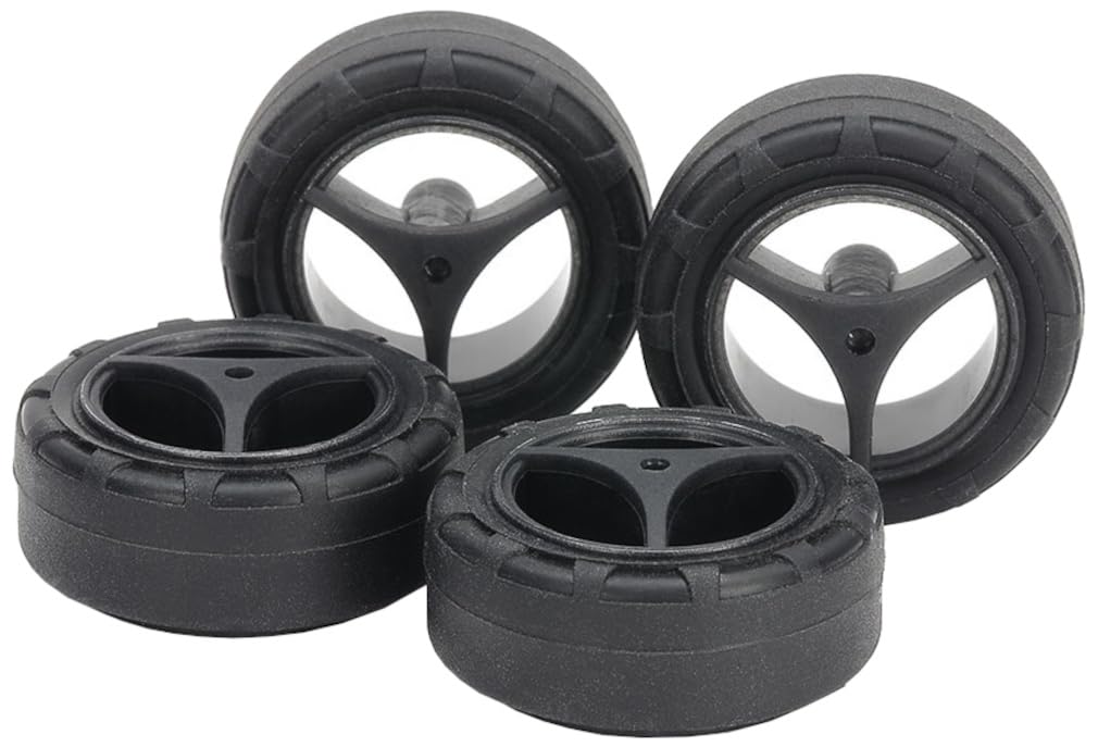 

Tamiya Mini 4WD Upgrade Parts 543 Super Super Hard Narrow Tires Carbon Reinforced Wheels 15543 No. GP.543 X/XX (24mm) & (3-Spoke) (Mini 4WD) чорний