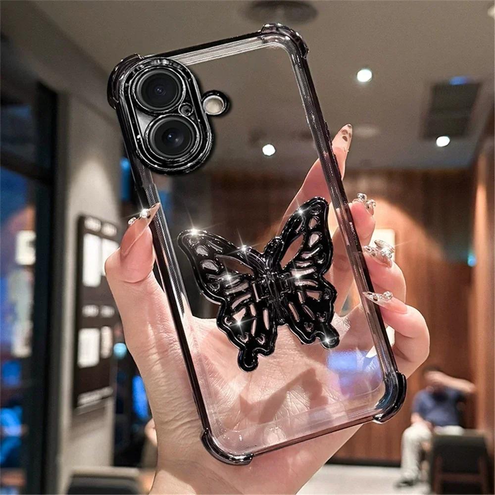 Transparent Butterfly Holder Anti Drop Cover For Samsung Galaxy A32 A22 A12 A73 A53 A33 A23 A05 Shockproof Protection Phone Case
