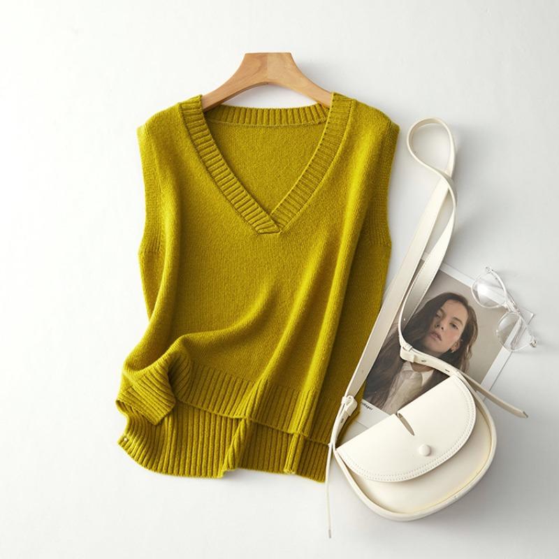 

0 шерстяной жилет с воротником, жилет, тонкий, лебединая шея, новый вязаный жилет-свитер, куртка, универсальный L