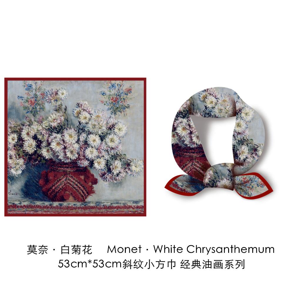 53CM Silk Scarf Woman Floral Painting Square Scarves Wraps Bandana Small Hijab Foulards Tie Headband Neckerchief