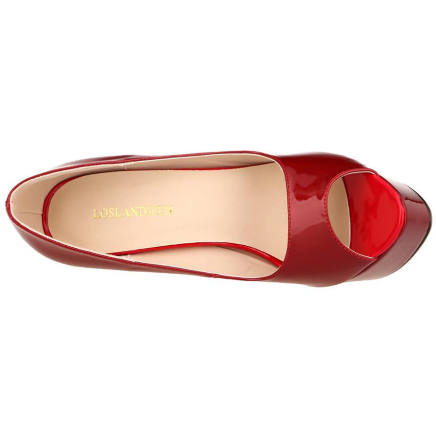 Buty Damskie Lakierowane Czarne Niebieskie Czerwone Szpilki Czółenka Ślubne Seksowne Platforma Damskie Z Odkrytymi Palcami Buty na Imprezę