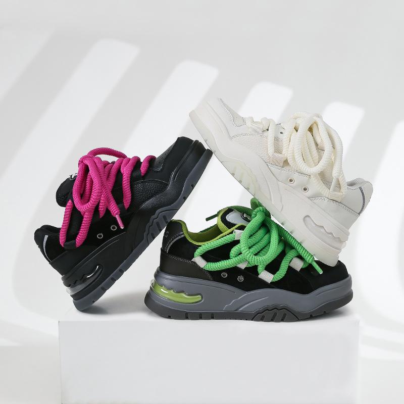 Popular ins air cushion casual board shoes contrasting colors leather little white shoes sports women's shoes versatile Korean version thick-soled he