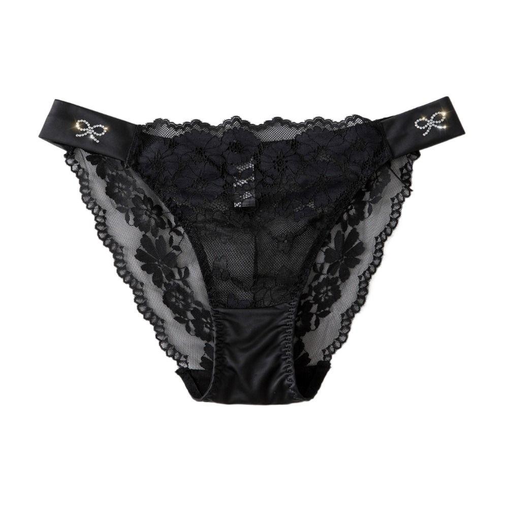 Transparent Floral Lace Panties Bow Women's Underpants Fashion Rhinestone Mesh Briefs  Girls