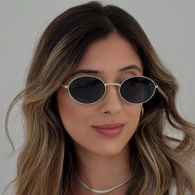 New Fashion Oval Sunglasses Women Men Luxury Brand Trendy Metal Frame UV400 Classic Black Shades
