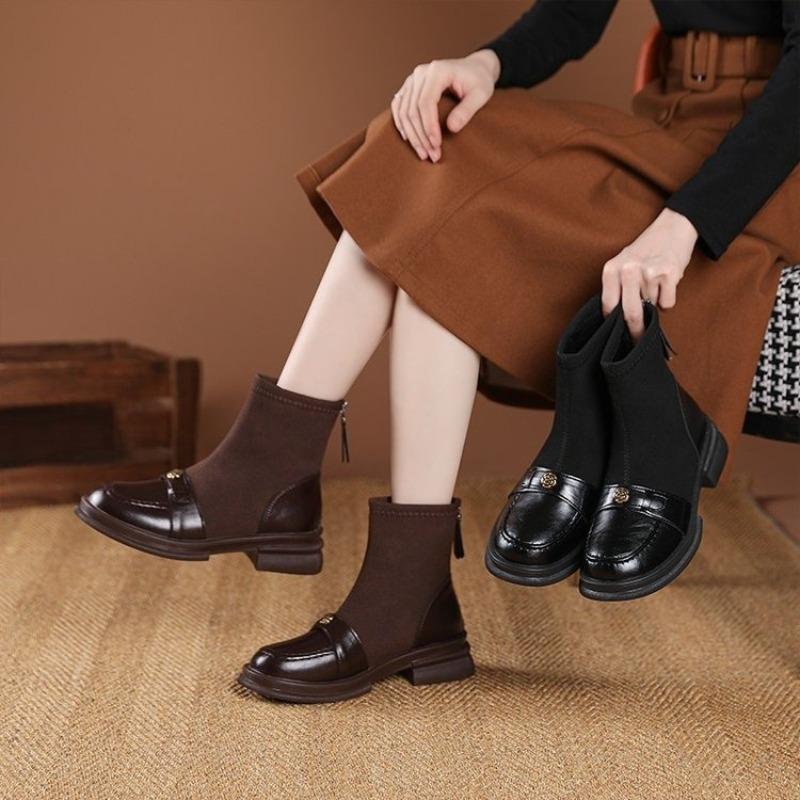 Retro Soft Leather Thick-soled Sock Boots, New Slim Boots, Short Boots and Women's Shoes