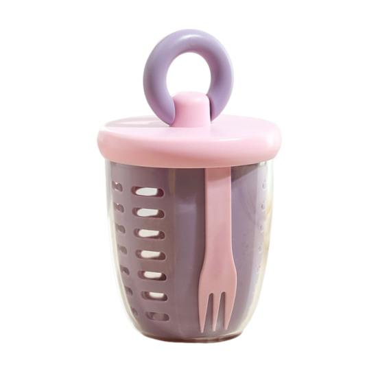 Portable Fruit Salad Container with Fork 650ml Leak-Proof BPA-Free Lunch Box with Strainer Double-Layer Lunchbox for Work Picnic Travel