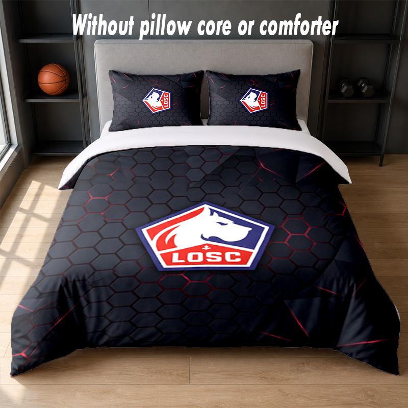 LOSC Lille FC Design Bett Bettwäsche Set 1 Bettbezug + 2 Kissenbezüge Weich Atmungsaktiv Haushalt Bettwäsche