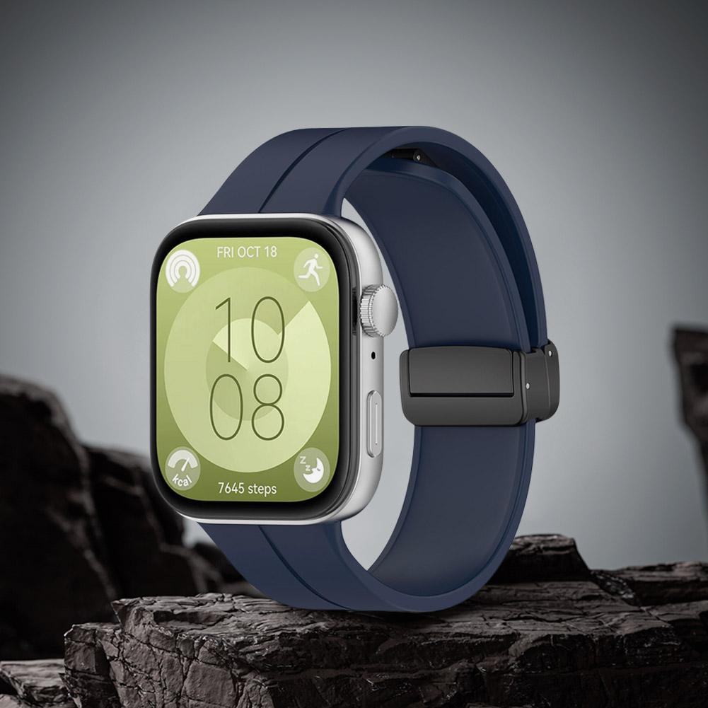 Silicone Strap Soft Watch Band Sweatproof Magnetic Folding Buckle Replacement Watchband Adjustable for Huawei Watch Fit 3 Strap