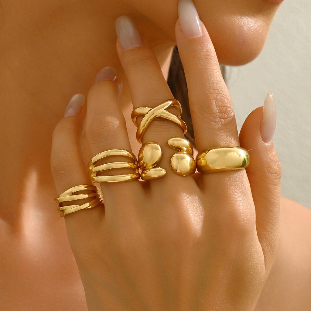 2025 New Hot-selling Wind Ring Set Niche Geometric Line Design Metal Ring Open Ring