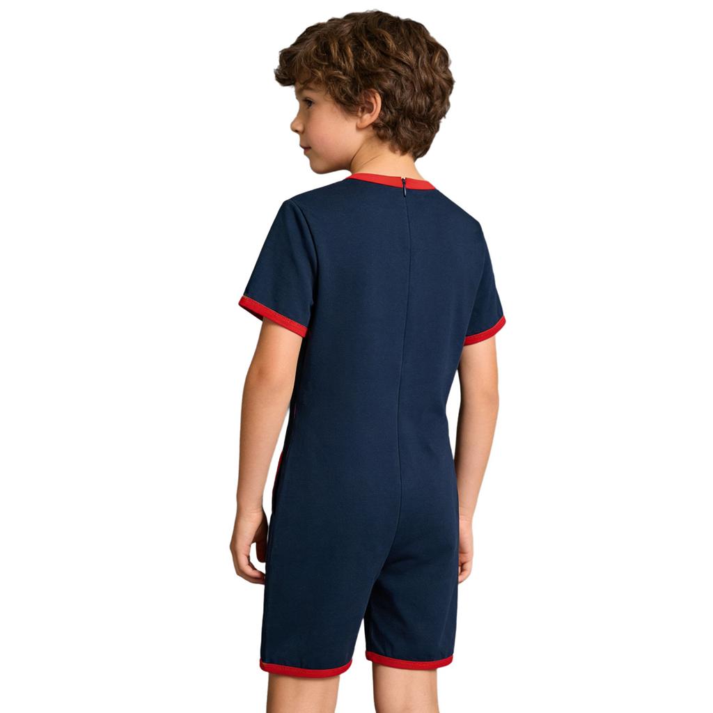 Mono Adaptativo para Niños con Necesidades Especiales Antidesgarro Trasero Cremallera Invisible Manga Corta Estampado de Letras Ribete de Contraste Mono para Niños Niñas
