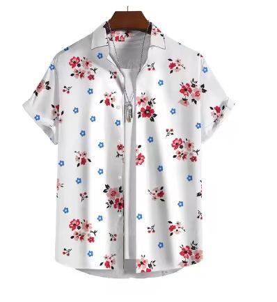 Chemise Homme Simple Impression Florale 3D Chemise Hawaïenne Quotidienne Décontractée Homme Manches Courtes Ample Plus