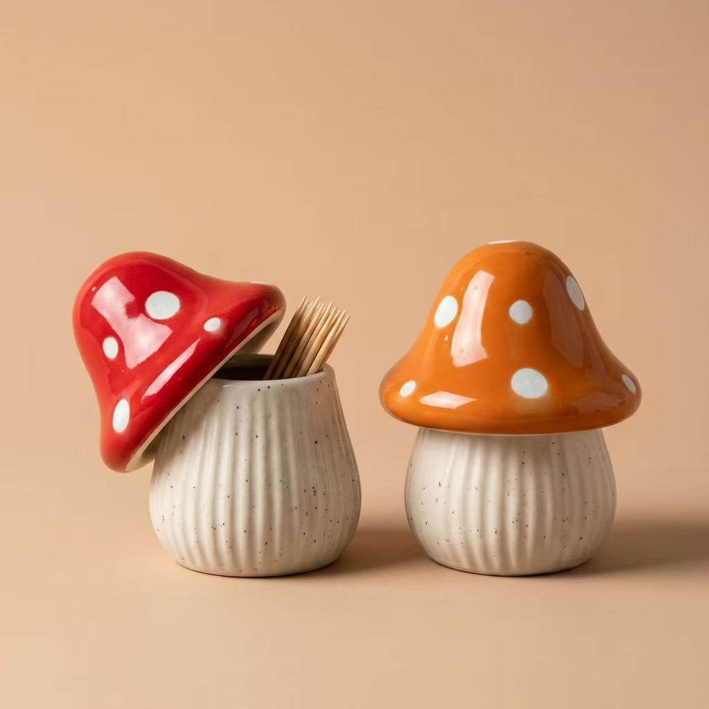 Cartoon Mushroom Ceramic Storage Jars Home Desktop Toothpick Holder Cotton Swab Organizer Kitchen Bathroom Decoratives Container
