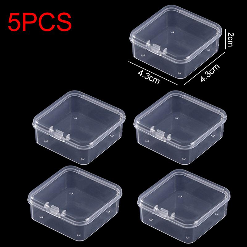 5PCS/Pack Jewelry Storage Box Square Transparent Plastic Case Portable Earring Necklace Nail Srt Display Packaging Container ZYF