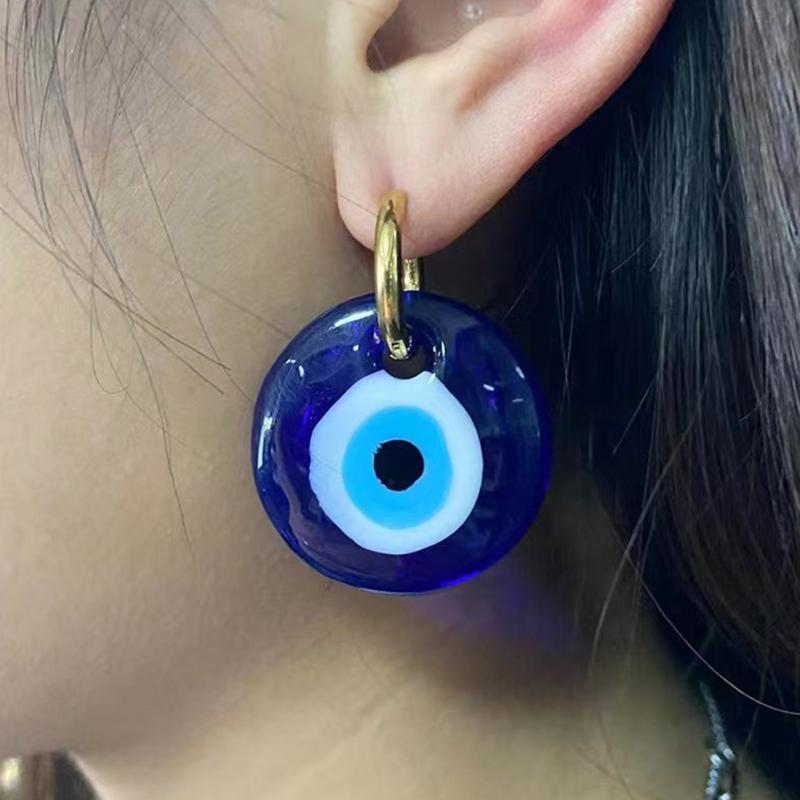 2 Pcs Retro Acrylic Eye Round Earrings Devil's Eye Earrings Turkish Blue Eye Stud Earrings Women Girls Ear Jewelry
