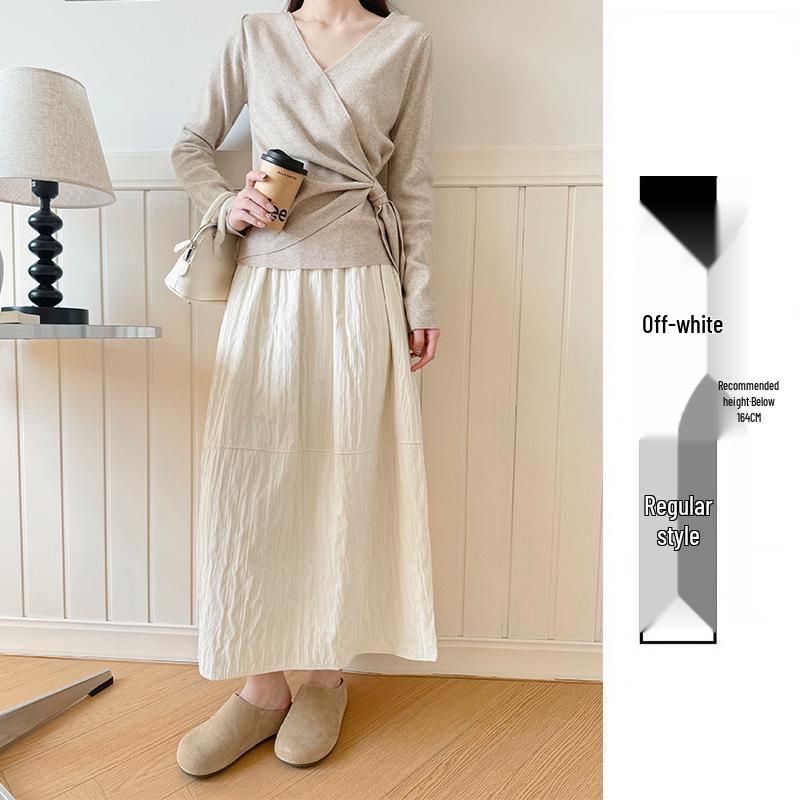White High-Waisted Pleated A-Line Skirt with Pockets for Spring One Size