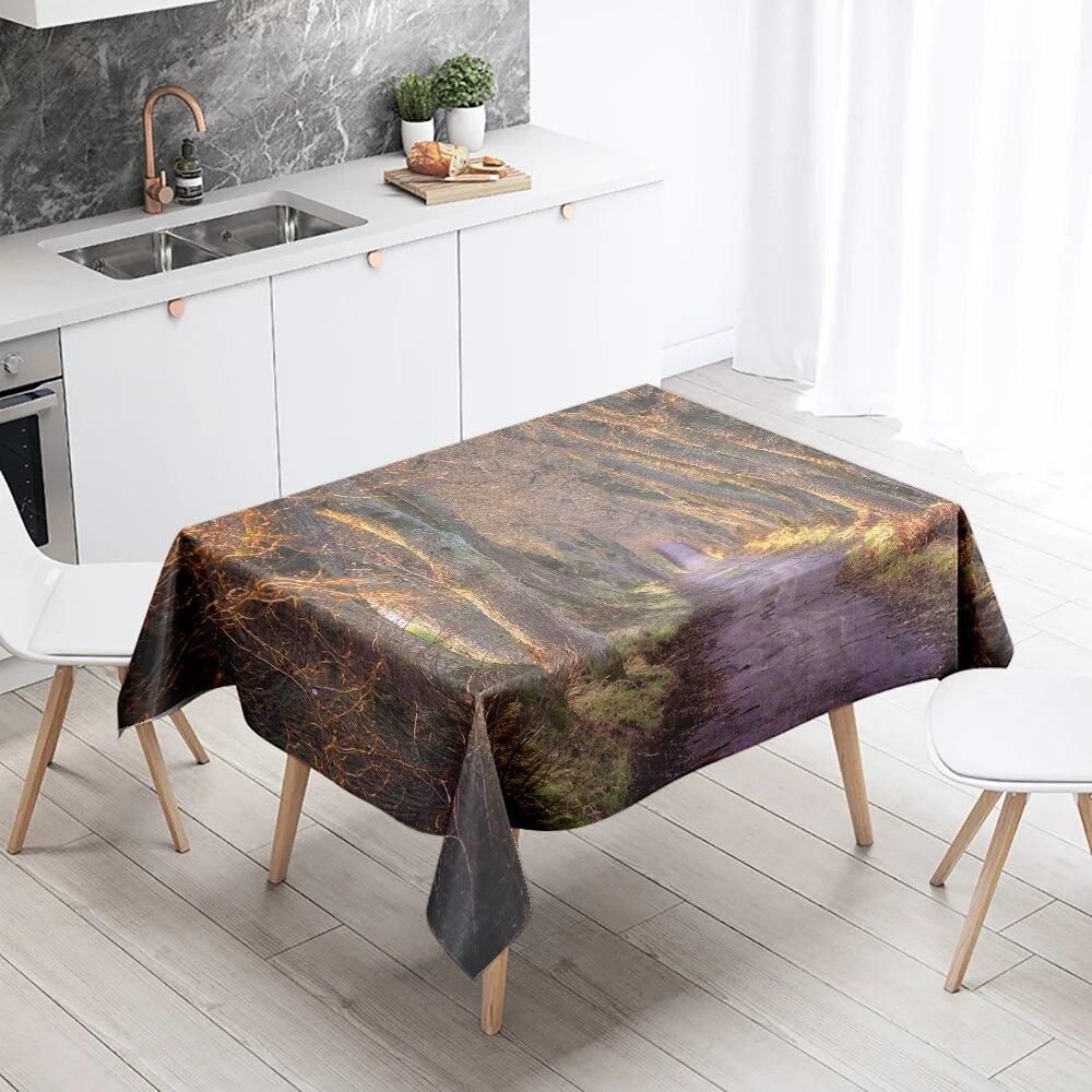 Natural Trees Tablecloth World Scenery  Anti-Stain Waterproof Rectangular Kitchen Table Home Decoration