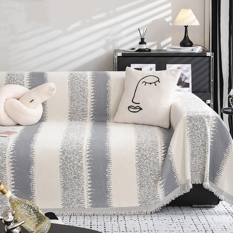 

Gradient Striped Couch Covers for Sofas Warm Winter Chenille Sofa Towel with Tassel Living Room Decor Soft Short Plush Slipcover 180x130
