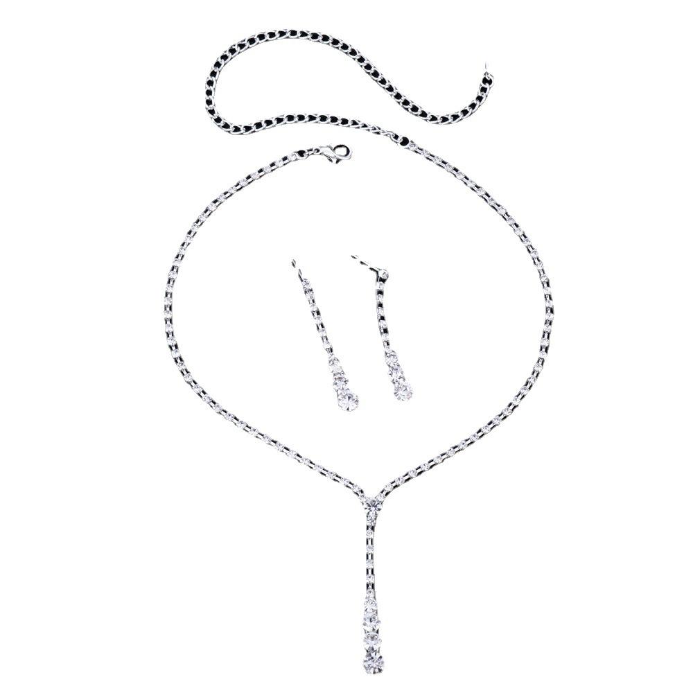 Trendy Bridal Jewelry Set With Water Diamond Necklace And Earrings Geometric Design Electroplated Factory Direct