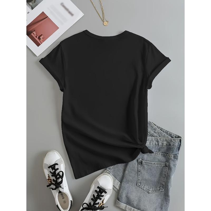Graphic Print T-shirt, Short Sleeve Crew Neck Casual Top for Summer & Spring, Women's Clothing