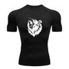 Men's Compression Workout T-Shirt, Roaring Wolf Tribal Print