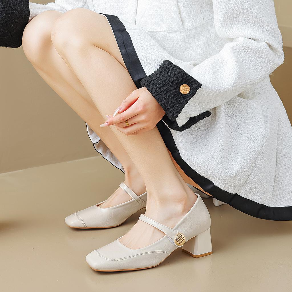 French Mary Jane high heels women are not tired of feet, spring and autumn small fragrant style word with thick heels single shoes femininity