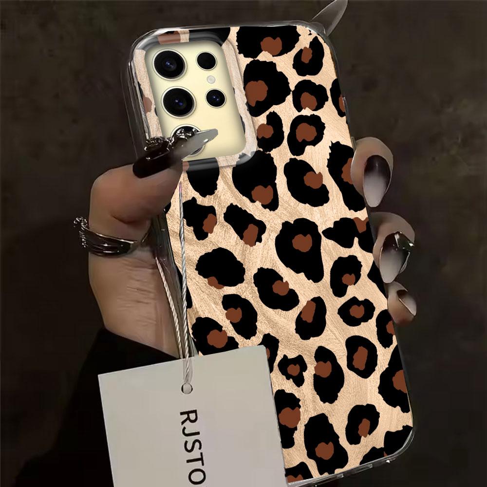 Vintage Black Leopard Feather Texture Women Girls Phone Case for Samsung Galaxy S25 Edge S24 S23 S22 S21 S20 FE Plus Ultra Cover