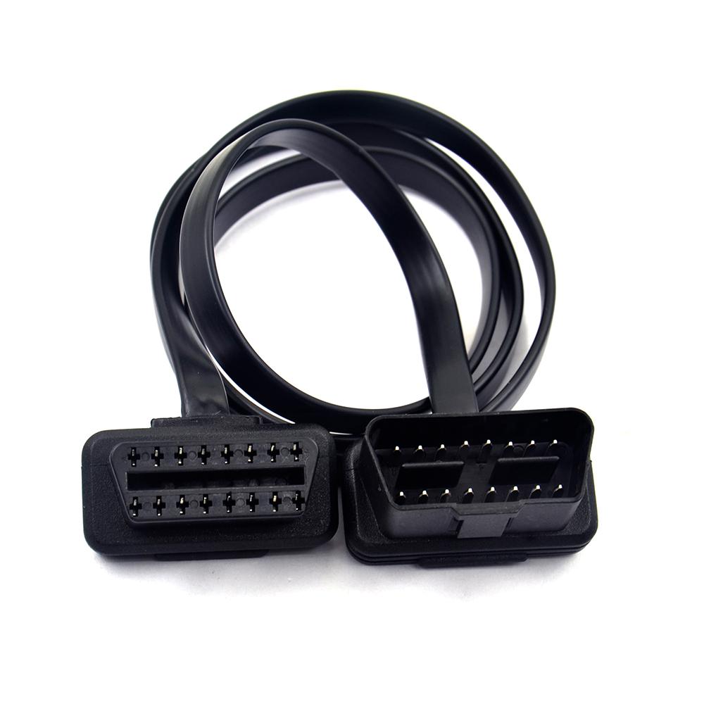 Dual Female Y Splitter Elbow 16Pin OBD 2 Extender ODB OBD2 Cable 16 Pin Male To Female Flat Noodle OBD2 Extension Cable