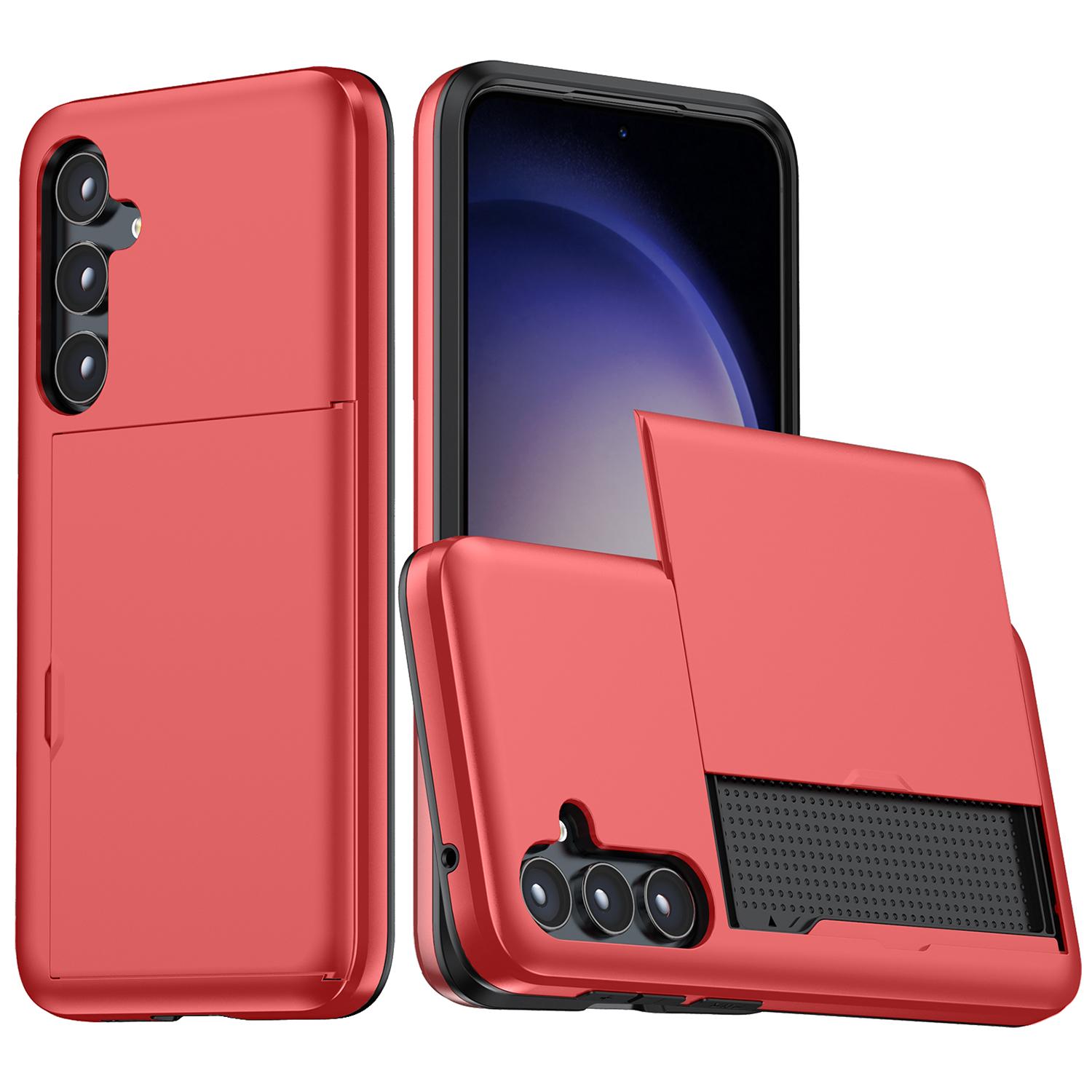 

For Samsung Galaxy S23 FE Case TPU+PC Slide Card Holder Cell Phone Cover Red