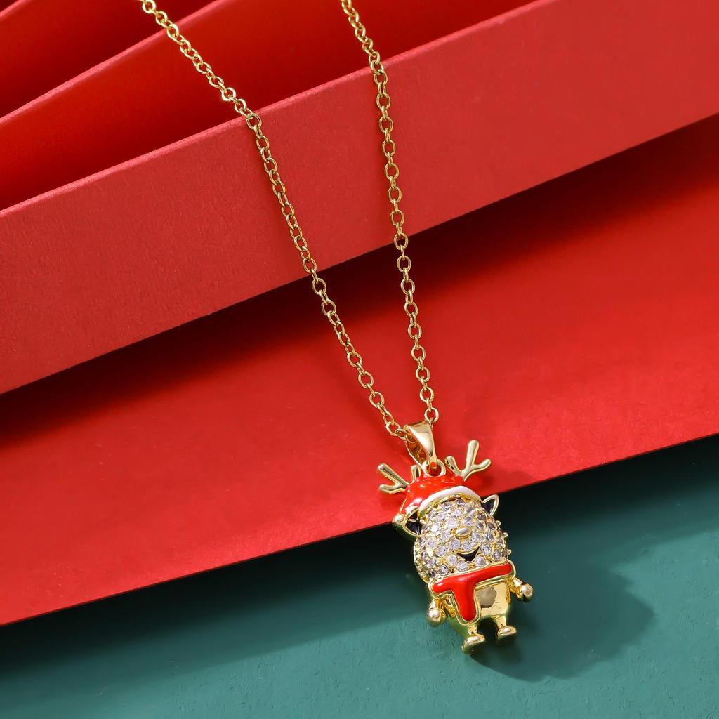 Santa Claus Rhinestone-Enamel Necklace: Light Luxury, Non-Fading Holiday Accessory for Women