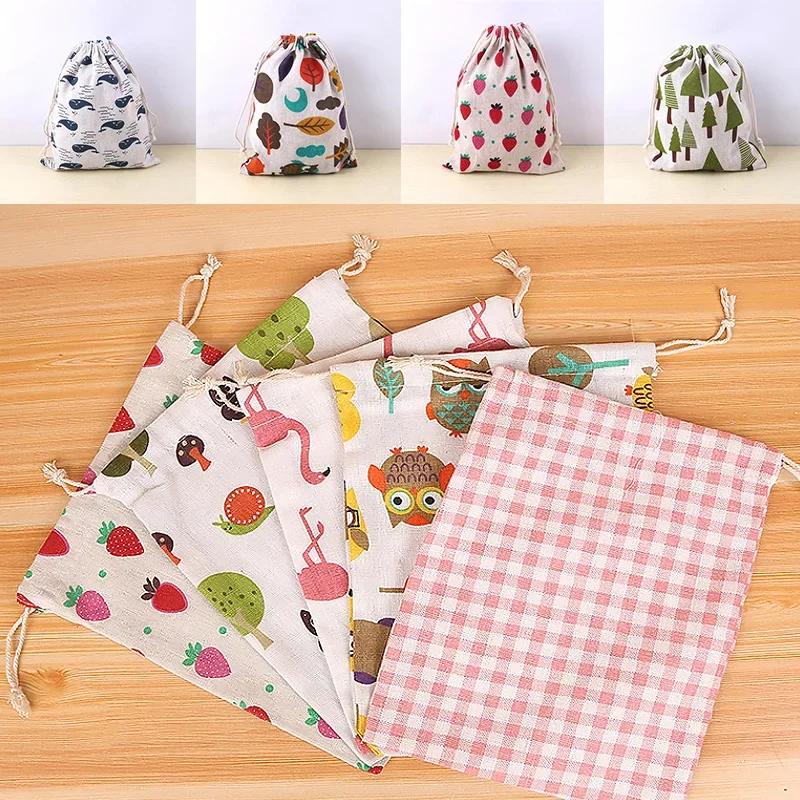 Creative Pattern Printed Cotton Handbag Bundle Pocket Drawstring Gift Bag Bundle Mouth Storage Bag Xmas Gift Bags Wholesale