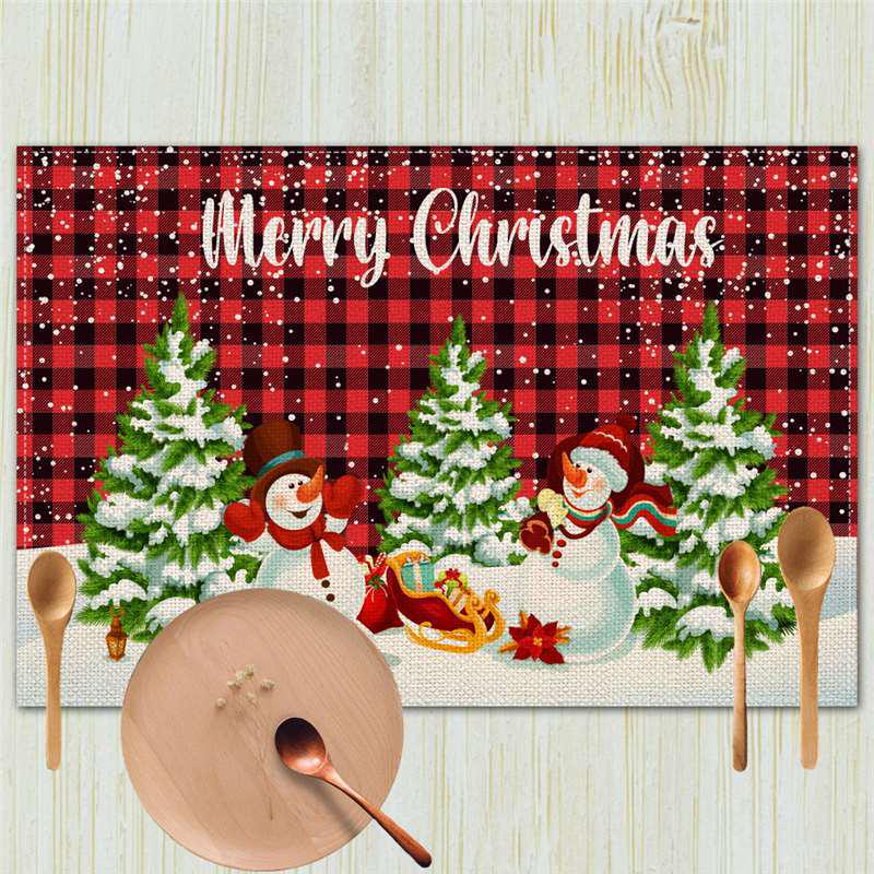 Linen Christmas Placemats: Festive, Stain-Resistant, Heat-Insulated Western Style Table Mats 32x42 cm (Waterproof Linen)