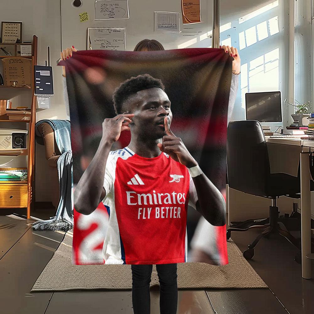 Bukayo Saka Printed Flannel Blanket, soft throw for bedroom sofa, washable, fan merchandise, great gift.