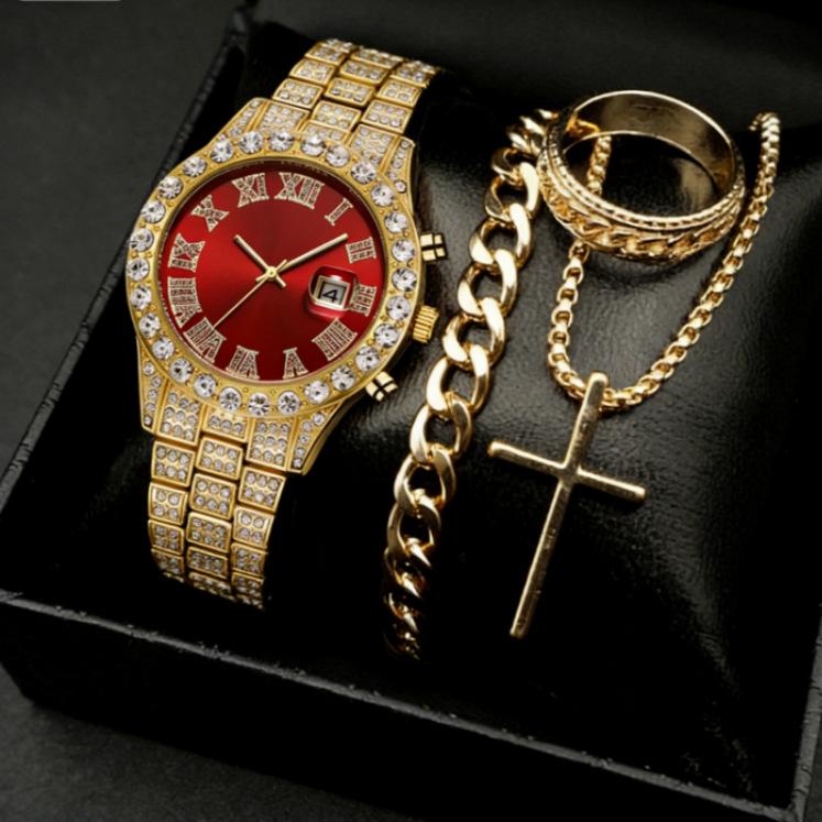 Bestselling Men's Hot Diamond British Hand Watch Accessories Set, Minimalist Circular Dial Watch Factory