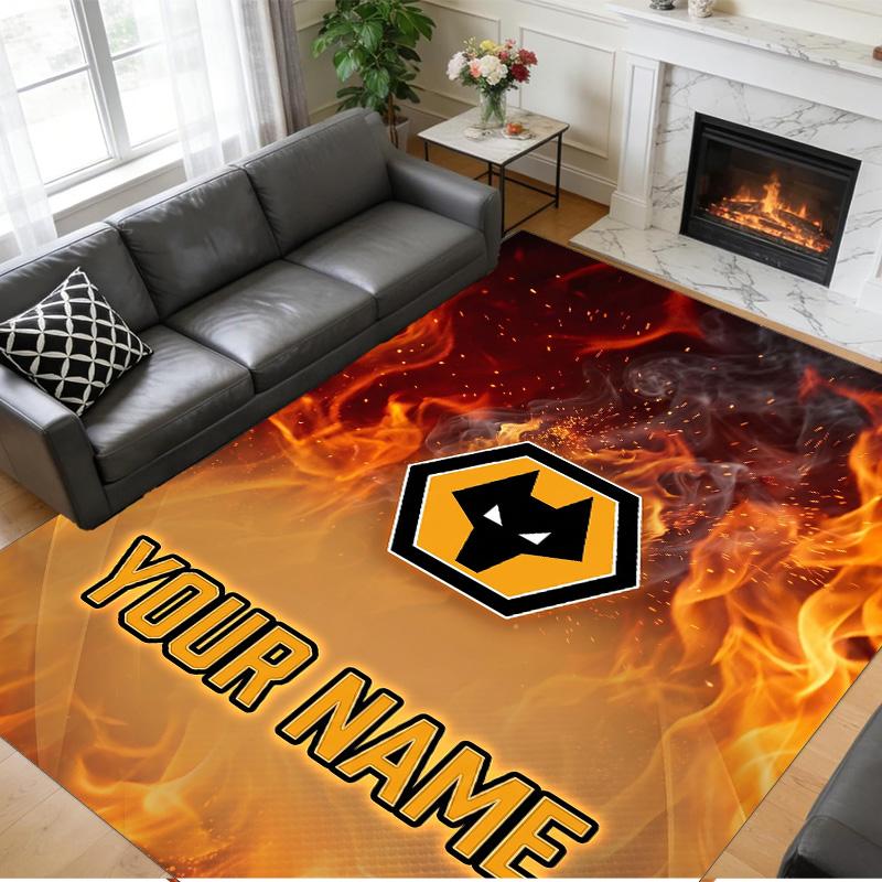 Crystal Velvet Rug Custom Name Text, Soft Non Slip Floor Mat Home DecorWolverhampton Wanderers Football