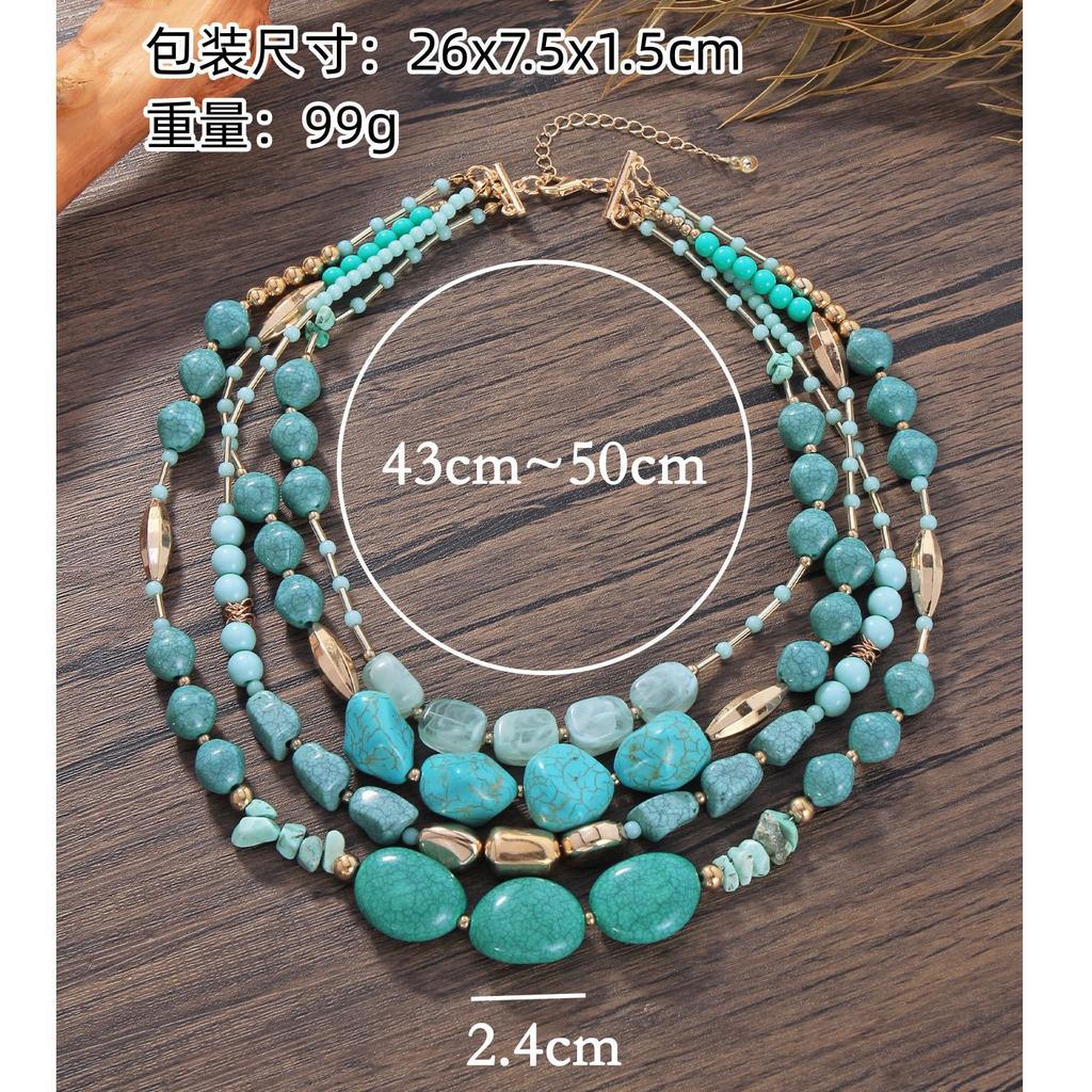 Multi-layer Beaded Necklace, Acrylic Turquoise European and American Style Necklace, High-end Accessories