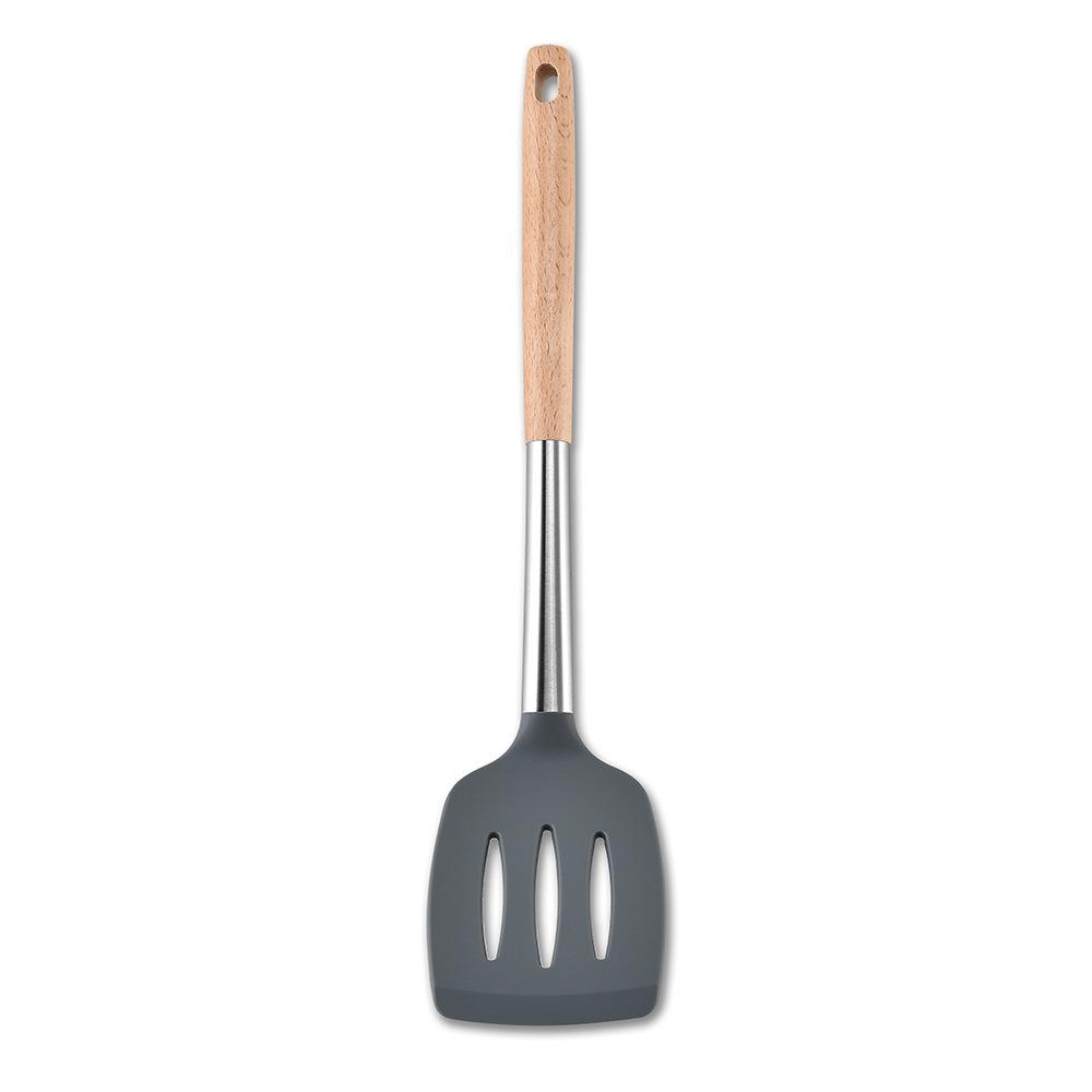 8 PCS Silicone Cooking Kitchen Utensil Set Wooden Handle Kitchen Baking Tools Kitchenware Accessories Storage Bucket