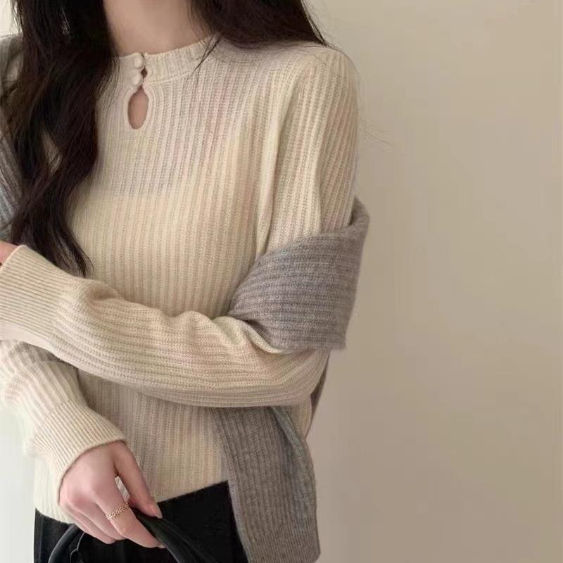 YYFS Maglioni a girocollo a maniche lunghe con stampa tinta unita, casual, autunno inverno, da donna
