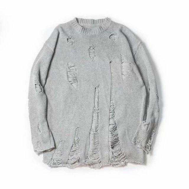 Erkekler Kadınlar Sokak Hip Hop Kazaklar Jumper Moda Büyük Boy Tüm Maç Erkekler Bahar Yıkama Delik Yırtık Örgü Kazak
