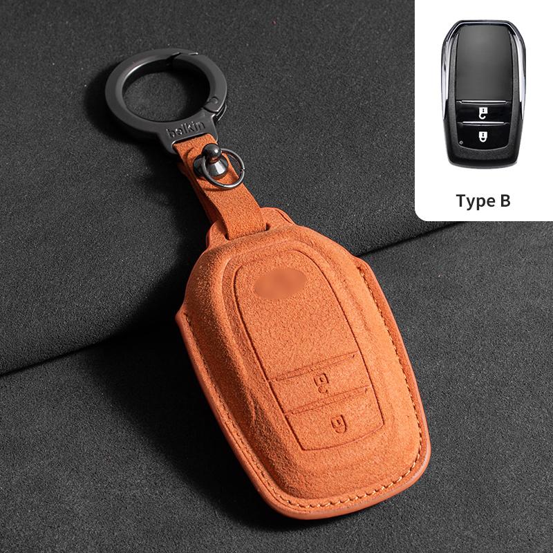 Leather Car Key Case for Toyota Prius Camry Corolla CHR C-HR RAV4 Land Cruiser 2/3 Button Keychain Suede Accessories