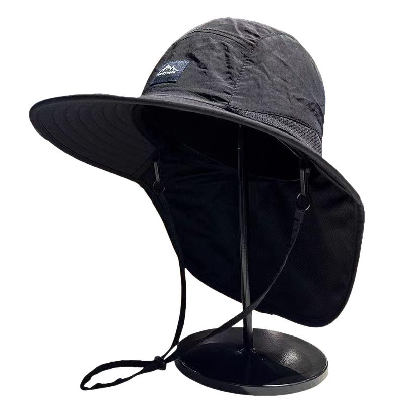 Solid Color Drawstring Fisherman Hat Sun Protection Quick-drying Travel Sun Hat Foldable With Neck Cover Wide Brim Hiking Hat·