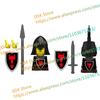 N511U-518U N335-337 Mittelalterliche Burg Ritter Bausteine Figuren Vierseitiger UV-Druck Waffen Zubehör Spielzeug Kindergeschenke F030