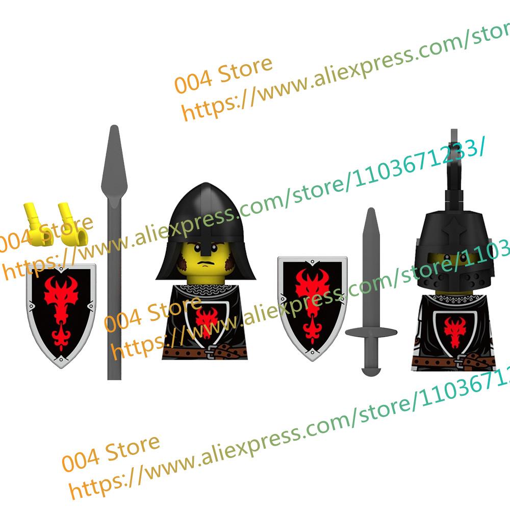 N511U-518U N335-337 Mittelalterliche Burg Ritter Bausteine Figuren Vierseitiger UV-Druck Waffen Zubehör Spielzeug Kindergeschenke F030